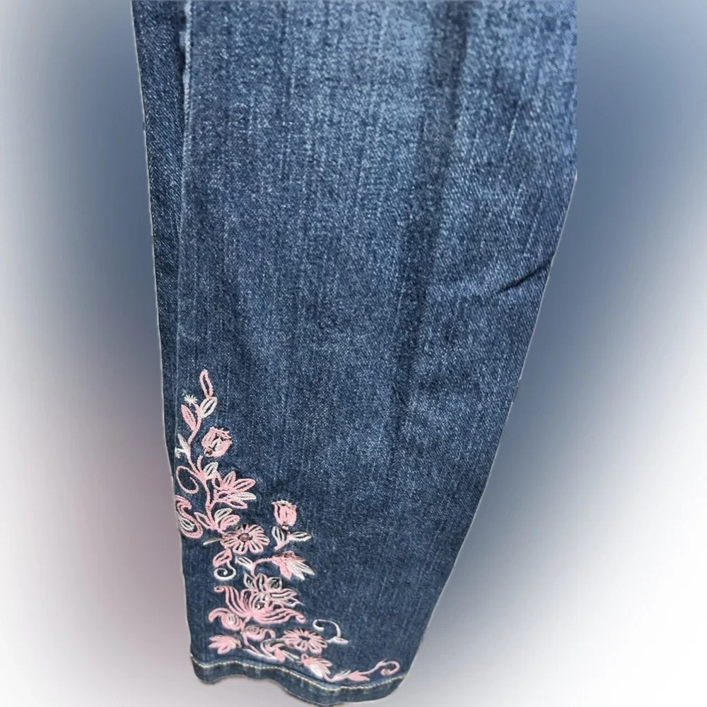 Gap Flare Blue Denim Jeans with Pink Embroidery